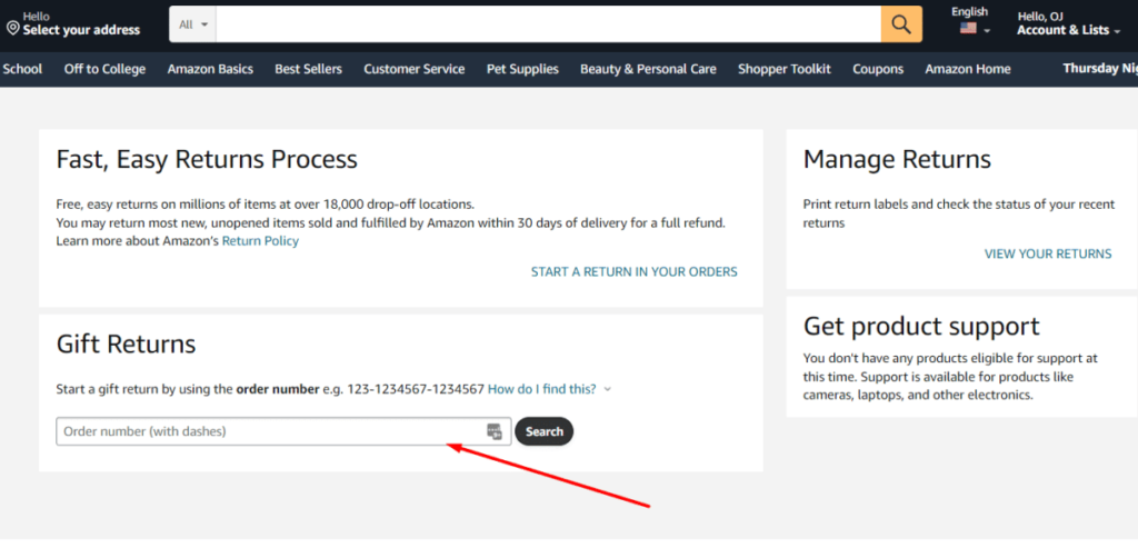return a gift from amazon